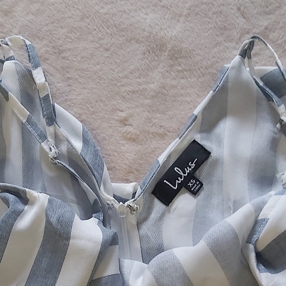 Lulus Beach House Blue and White Striped Off-the-Shoulder Romper, Size XS - Picture 6 of 8